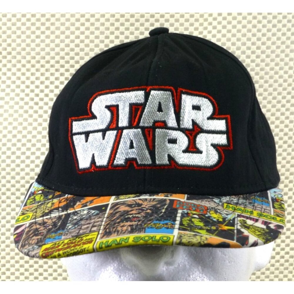 Star Wars Youth Snapback Hat Black With Comic Print Brim Adjustable Fit